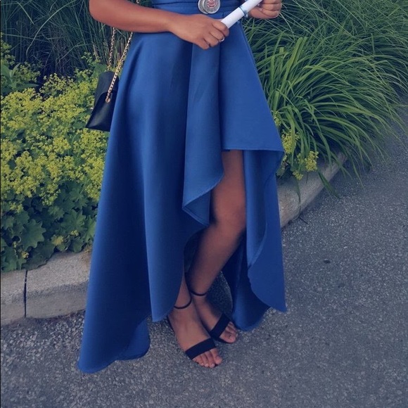 Royal Blue halter top high-low dress - Picture 2 of 6